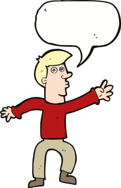 Bir insan tarafından çizilmiş konuşma balonuyla adama ulaşan çizgi film.