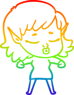 Gökkuşağı gradyan çizgisi bir insan tarafından çizilmiş güzel bir elf kızı çizimi