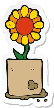 Bir insan tarafından çizilmiş karikatür çiçeğinin çıkartması.