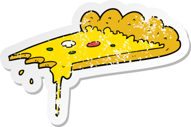 Bir insan tarafından çizilmiş bir pizza diliminin sıkıntılı çıkartması.