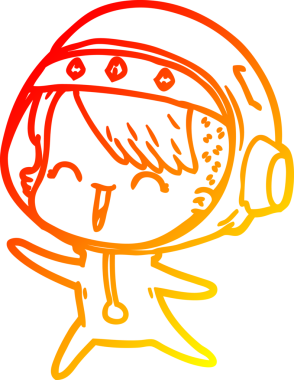 Bir insan tarafından çizilmiş mutlu bir uzay kızının sıcak çizgi çizimi