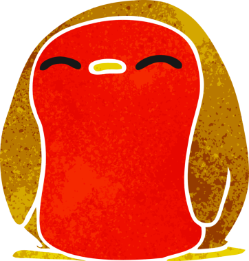 Serbest çizim retro çizgi film Şirin kawaii kırmızı robin bir insan tarafından çizildi