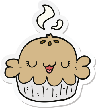 Bir insan tarafından çizilmiş şirin bir karikatür pastasının etiketi.