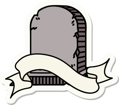 Bir insan tarafından çizilmiş mezar taşının pankartıyla dövme stili.