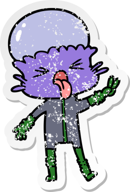 Bir insan tarafından çizilmiş garip bir uzaylı çizgi filminin sıkıntılı çıkartması.