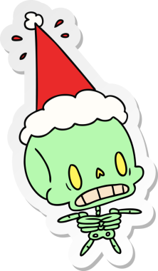 Bir insan tarafından çizilmiş kawaii iskeletinin Noel çıkartması.