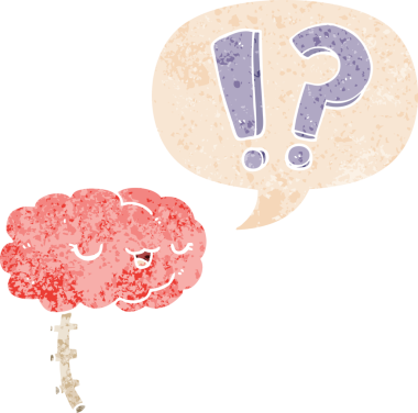 grunge 'da konuşma baloncuğu olan karikatür meraklısı beyin bir insan tarafından çizilmiş gerilimli geriye dönük doku