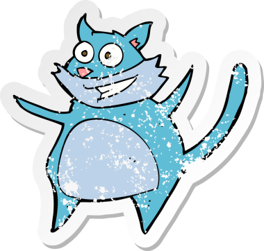 Bir insan tarafından çizilmiş komik bir karikatür kedinin gerilimli çıkartması.