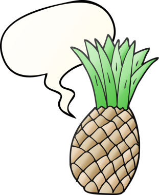 bir insan tarafından çizilmiş, konuşma baloncuklu çizgi film ananası.