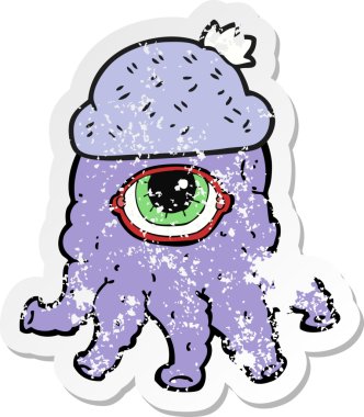 Bir insan tarafından çizilmiş şapka takan uzaylı çizgi filminin gerilimli çıkartması.