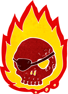 Bir insan tarafından çizilen yanan kafatası.