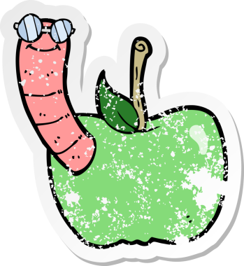 Bir insan tarafından çizilmiş solucanlı çizgi film elmasının gerilimli yapıştırması.