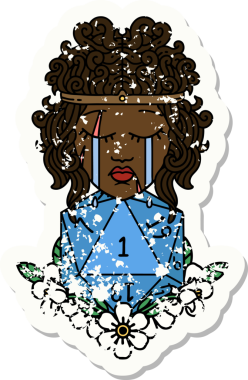 Retro Dövme Tarzı Ağlayan İnsan Barbar Bir D20 rulo ile bir insan tarafından çizilmiş