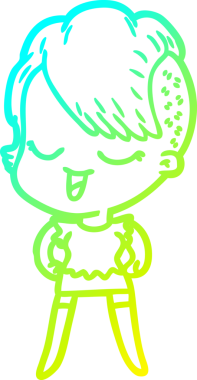 Bir insan tarafından çizilmiş mutlu çizgi film kızı çizimi.