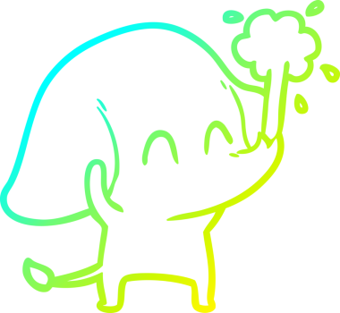 Bir insanın çizdiği suyu püskürten şirin bir filin soğuk eğimli çizgisi.