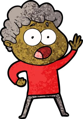 Bir insan tarafından çizilmiş bir karikatür adamı şaşkınlıkla nefes nefese kaldı.