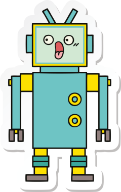 Bir insan tarafından çizilmiş şirin çizgi film robotunun çıkartması.