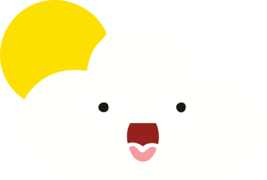 Bir insanın çizdiği düz renkli güneş ve bulut karikatürü