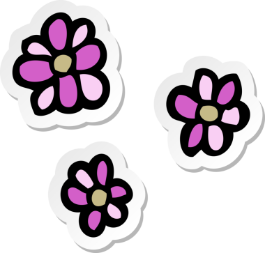 Bir insan tarafından çizilmiş karikatür çiçeğinin etiketi.