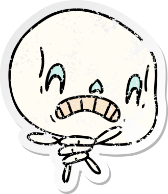 Bir insan tarafından çizilmiş ürkütücü kawaii iskeletinin serbest çizilmiş bir çıkartması.