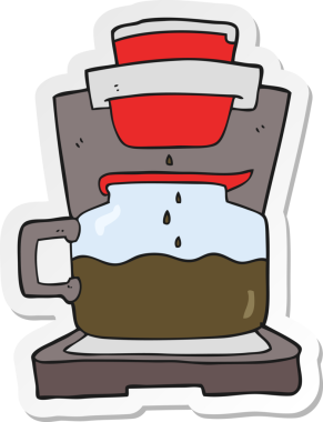 Bir insan tarafından çizilmiş çizgi film kahve makinesinin çıkartması.