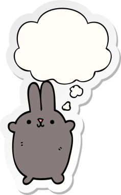 Düşünce baloncuklu çizgi film tavşanı insan tarafından çizilmiş bir çıkartma.