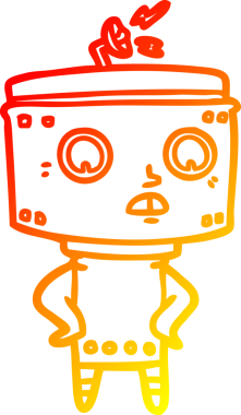 Bir insan tarafından çizilen çizgi film robotunun sıcak çizgi çizimi