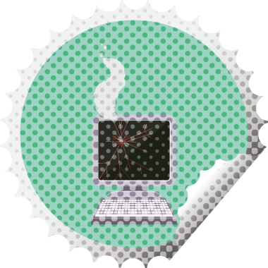 Kırık bilgisayar grafik vektör illüstrasyon yuvarlak etiketi bir insan tarafından çizildi