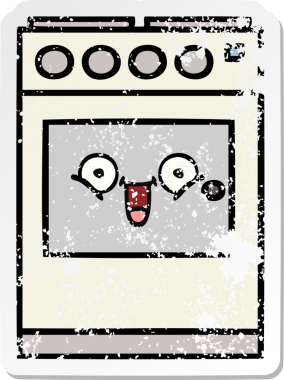 Bir insan tarafından çizilmiş şirin bir mutfak fırınının sıkıntılı çıkartması.