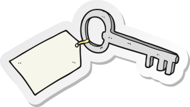 Bir insan tarafından çizilmiş bir çizgi film anahtarının etiketi.