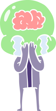 Düz renkli çizgi film. Bir insan tarafından çizilmiş büyük beyinli uzaylı ağlaması.