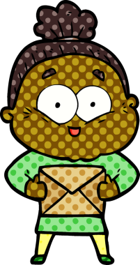 Bir insan tarafından çizilmiş mutlu yaşlı kadın çizgi filmi.