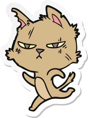 Bir insan tarafından çizilmiş sert bir çizgi film kedisinin çıkartması.