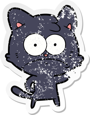 Bir insan tarafından çizilmiş gergin bir kedinin sıkıntılı çıkartması.