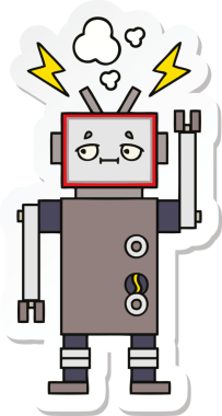 Bir insan tarafından çizilmiş şirin çizgi film robotunun çıkartması.