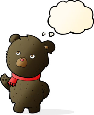 Bir insan tarafından çizilmiş düşünce baloncuğu olan sevimli siyah ayı.