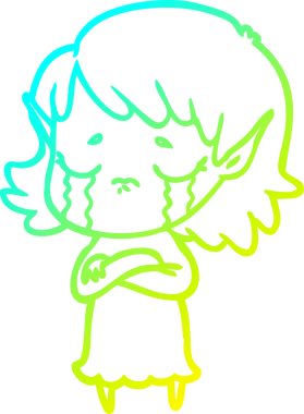 Bir insan tarafından çizilmiş, ağlayan bir elf kızı çizimi.