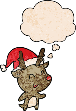 Bir insan tarafından çizilmiş grunge desenli düşünce baloncuğu olan bir çizgi film Noel geyiği.