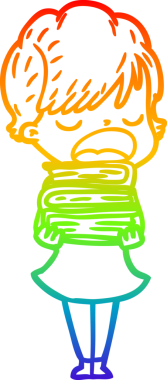 Gökkuşağı gradyan çizgi çizimi bir insan tarafından çizilmiş bir karikatür kadın