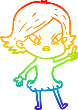 Çizgi film çizen gökkuşağı gradyanı bir insan tarafından çizilmiş stresli kadın.