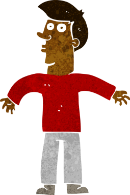 Çizgi filmci bir insan tarafından çizilmiş omuzlarını silkiyor.