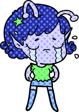 Bir insan tarafından çizilmiş ağlayan uzaylı kız çizgi filmi.