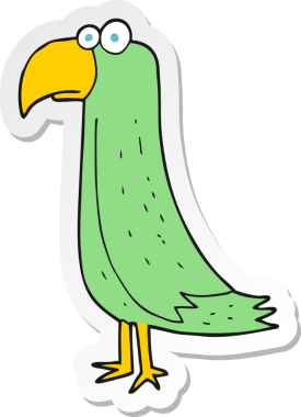 Bir insan tarafından çizilmiş bir papağanın çıkartması.