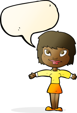 Bir insan tarafından çizilmiş konuşma baloncuğu ile açık amrs çizgi film kadını