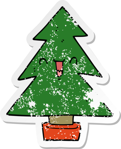 Bir insan tarafından çizilmiş karikatür Noel ağacının sıkıntılı çıkartması.