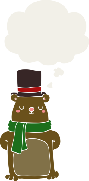 Düşünce baloncuğu olan çizgi film ayısı insan tarafından çizilmiş.