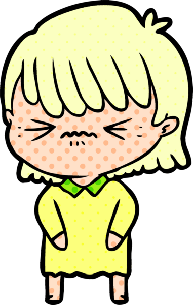 Bir insan tarafından çizilmiş kızgın çizgi film kızı.