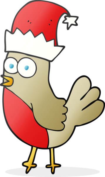 Bir insan tarafından çizilmiş Noel şapkasındaki robin karikatürü.