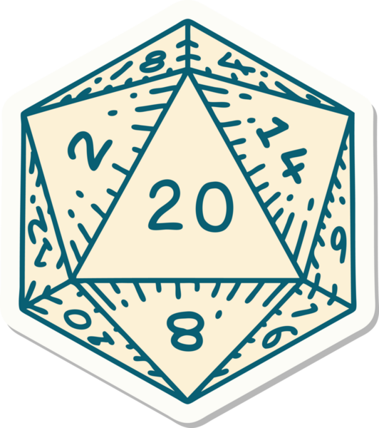 Bir insan tarafından çizilmiş doğal 20 D20 zar etiketi.