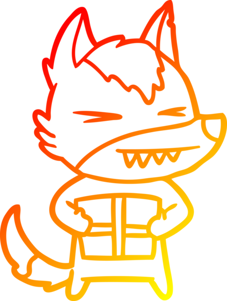 Bir insan tarafından çizilmiş kızgın bir Noel kurt çizgi filminin sıcak gradyan çizimi.